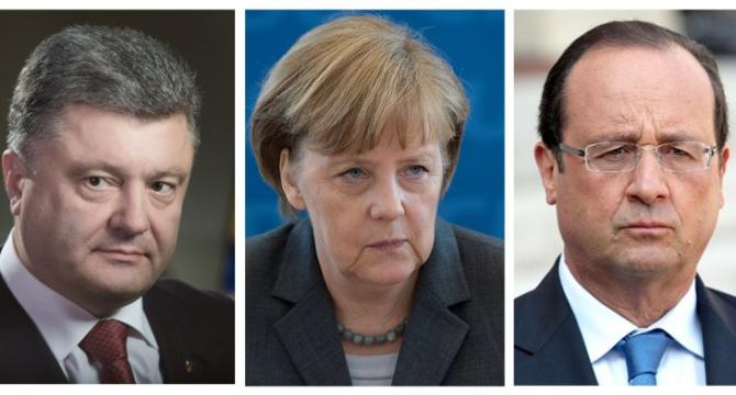 Порошенко, Меркель и Олланд за достижение договоренностей по отводу вооружений на Донбассе