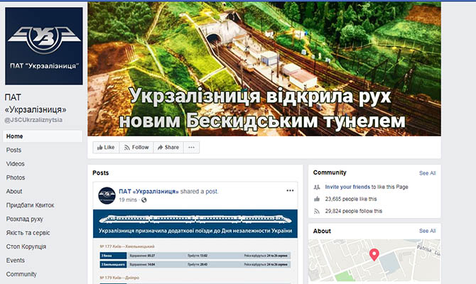 «Укрзализныця» заплатит 740 тысяч за ведение странички в Facebook