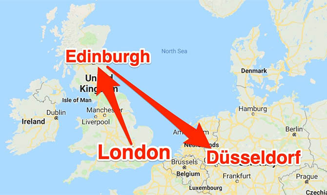 Самолет British Airways по ошибке прилетел в Эдинбург вместо Дюссельдорфа