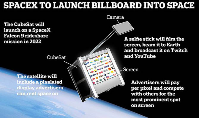 SpaceX запустит спутник для трансляции рекламы в космосе